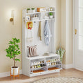 4-In-1 Hall Tree with Coat Rack and Flip Drawers for Entryway Mudroom-White - White - Coat Racks & Hall Trees