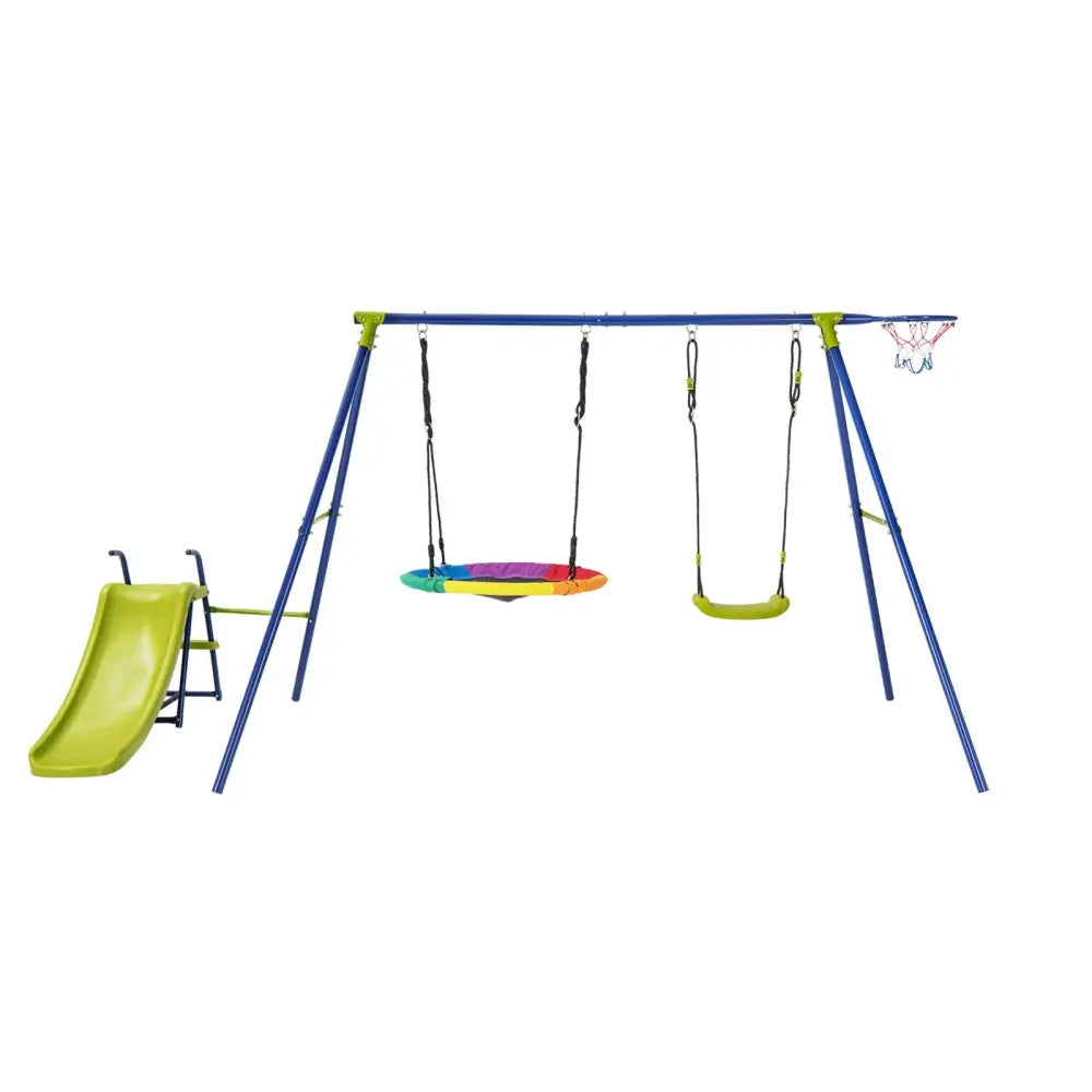 4-in-1 Heavy-Duty Metal Playset with Slide and Basketball Hoop - Multicolor - Swing & Playsets