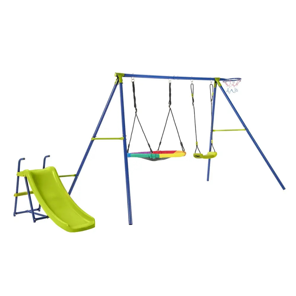 4-in-1 Heavy-Duty Metal Playset with Slide and Basketball Hoop - Multicolor - Swing & Playsets