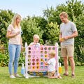 4-in-1 Height Adjustable Row Connect Game with Mesh Net and Carrying Bag-Pink - Pink - Lawn Games