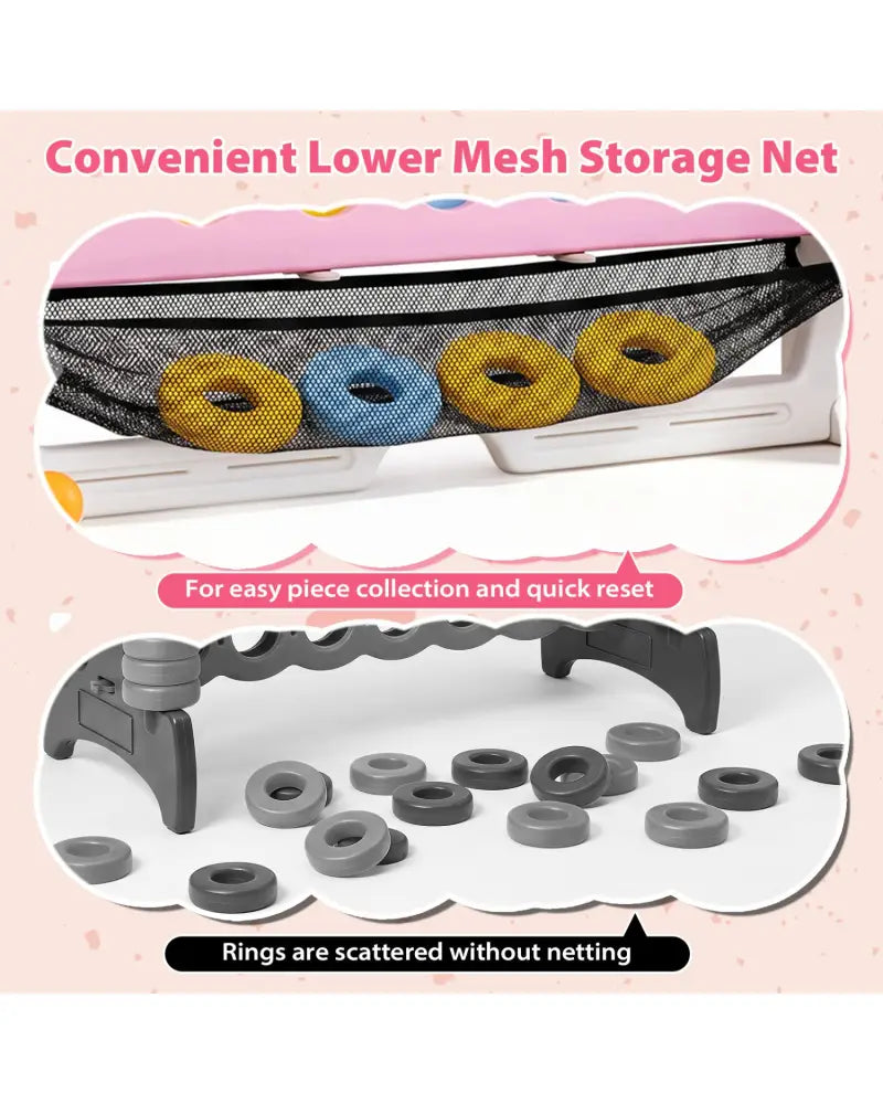 4-in-1 Height Adjustable Row Connect Game with Mesh Net and Carrying Bag-Pink - Pink - Lawn Games
