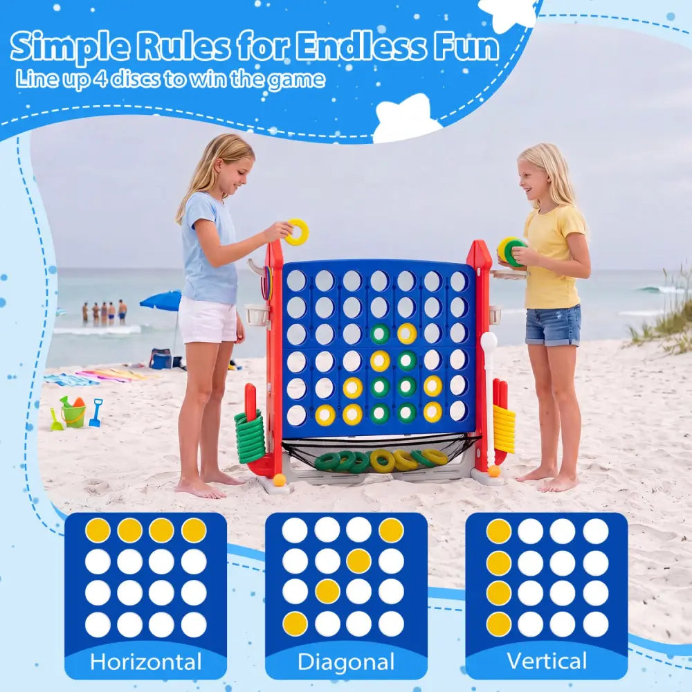 4-in-1 Height Adjustable Row Connect Game with Mesh Net and Carrying Bag-Red - Red - Lawn Games