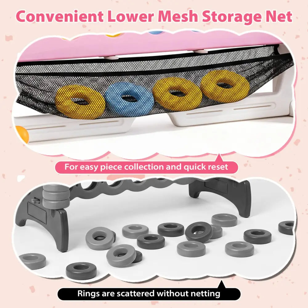 4-in-1 Height Adjustable Row Connect Game with Mesh Net and Carrying Bag-Pink - Pink - Lawn Games