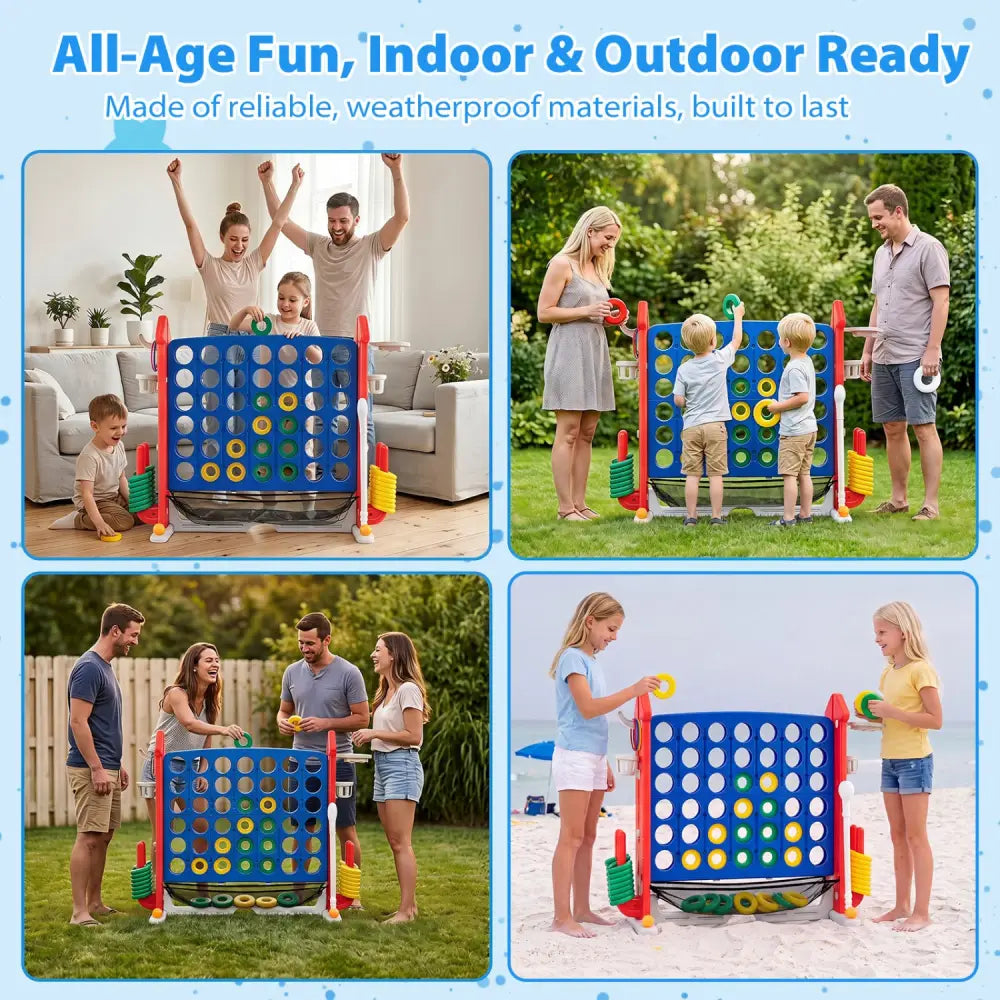 4-in-1 Height Adjustable Row Connect Game with Mesh Net and Carrying Bag-Red - Red - Lawn Games