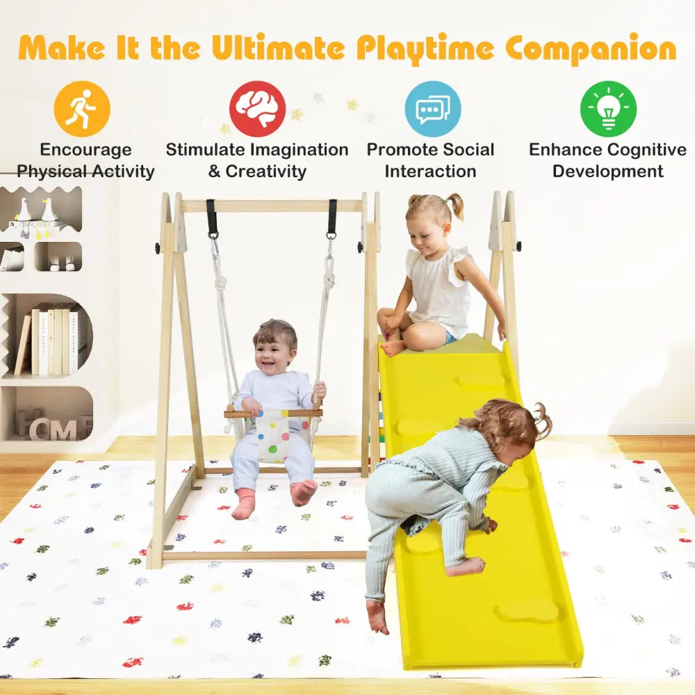 4-in-1 Indoor Jungle Gym with Baby Swing and Climbing Ramp-Multicolor - Multicolor - Climbers & Slides