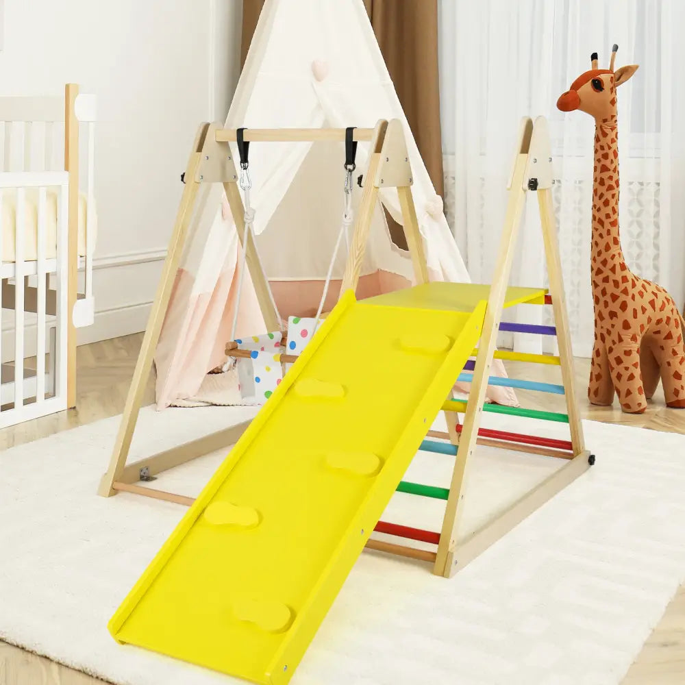 4-in-1 Indoor Jungle Gym with Baby Swing and Climbing Ramp-Multicolor - Multicolor - Climbers & Slides