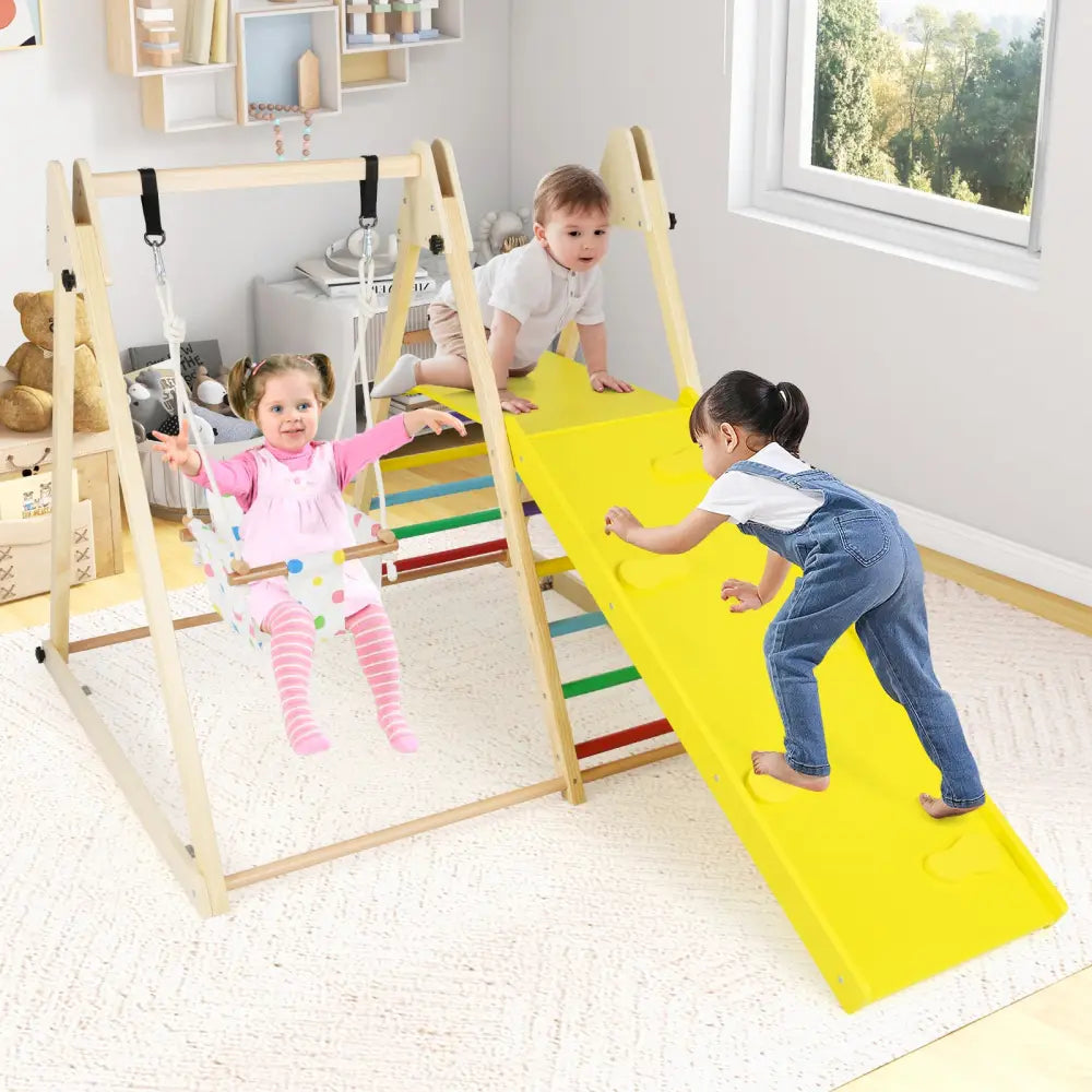 4-in-1 Indoor Jungle Gym with Baby Swing and Climbing Ramp-Multicolor - Multicolor - Climbers & Slides