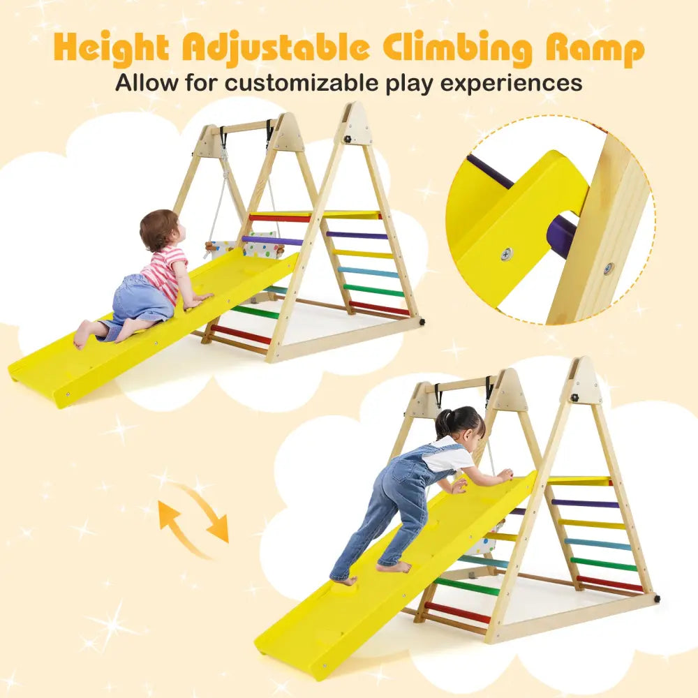 4-in-1 Indoor Jungle Gym with Baby Swing and Climbing Ramp-Multicolor - Multicolor - Climbers & Slides