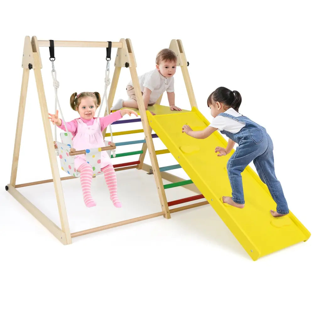 4-in-1 Indoor Jungle Gym with Baby Swing and Climbing Ramp-Multicolor - Multicolor - Climbers & Slides