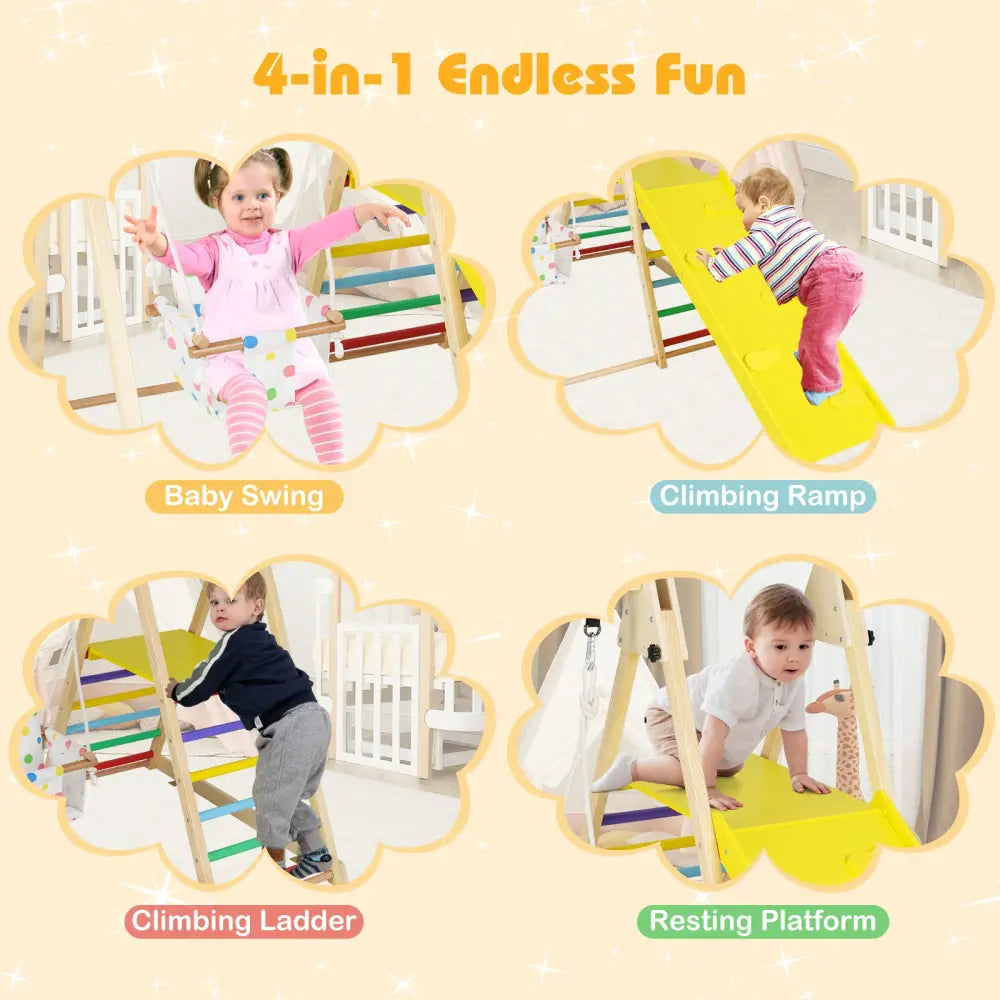 4-in-1 Indoor Jungle Gym with Baby Swing and Climbing Ramp-Multicolor - Multicolor - Climbers & Slides