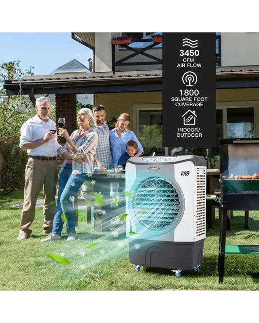 4-in-1 Industrial Evaporative Air Cooler Fan with 12 Gallon Tank and Wheels-Gray - Gray - Air Coolers