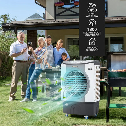 4 - in - 1 Industrial Evaporative Air Cooler Fan with 12 Gallon Tank and Wheels - Gray - Oasis Home Essentials
