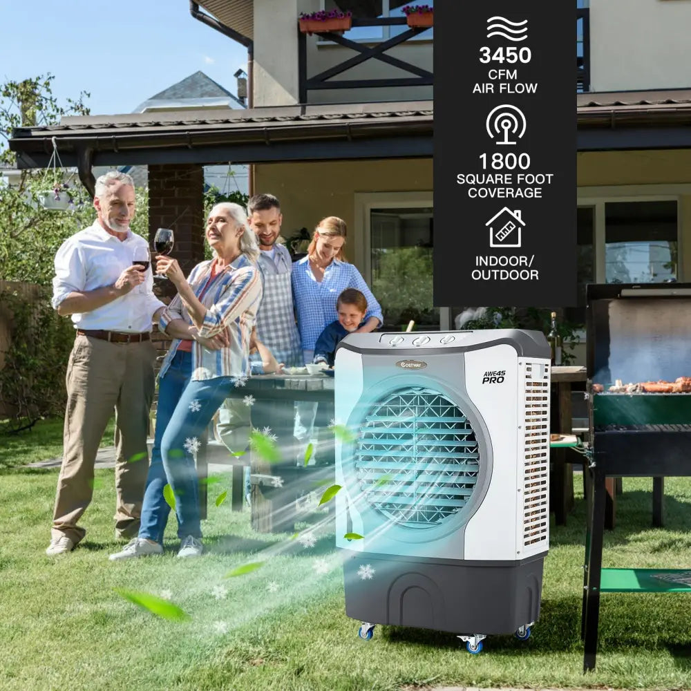 4 - in - 1 Industrial Evaporative Air Cooler Fan with 12 Gallon Tank and Wheels - Gray - Oasis Home Essentials