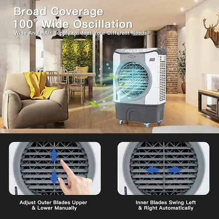 4 - in - 1 Industrial Evaporative Air Cooler Fan with 12 Gallon Tank and Wheels - Gray - Oasis Home Essentials