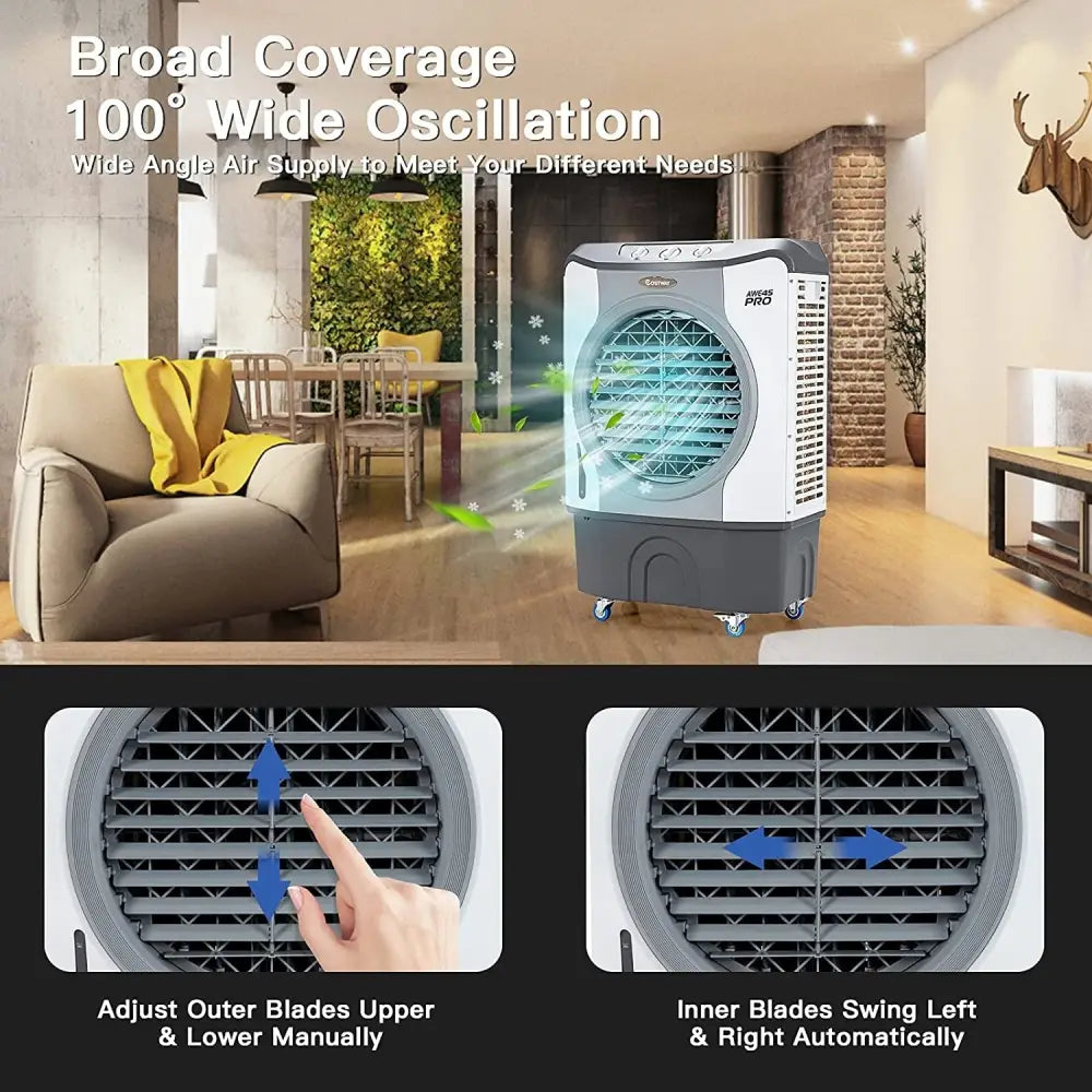 4 - in - 1 Industrial Evaporative Air Cooler Fan with 12 Gallon Tank and Wheels - Gray - Oasis Home Essentials