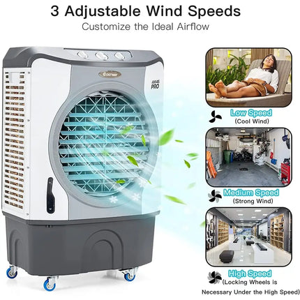 4 - in - 1 Industrial Evaporative Air Cooler Fan with 12 Gallon Tank and Wheels - Gray - Oasis Home Essentials