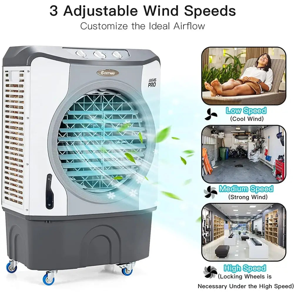 4 - in - 1 Industrial Evaporative Air Cooler Fan with 12 Gallon Tank and Wheels - Gray - Oasis Home Essentials