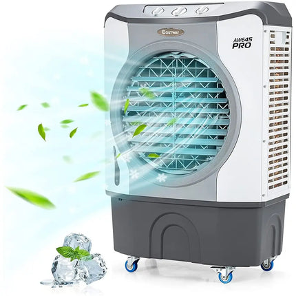 4 - in - 1 Industrial Evaporative Air Cooler Fan with 12 Gallon Tank and Wheels - Gray - Oasis Home Essentials