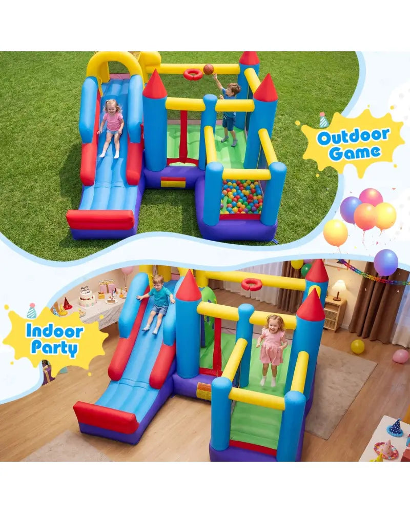 4-in-1 Inflatable Bounce Castle without Blower - Multicolor - Bounce House