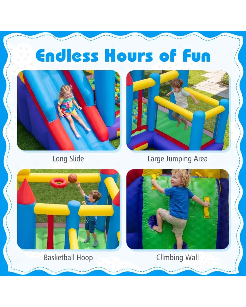 4-in-1 Inflatable Bounce Castle without Blower - Multicolor - Bounce House