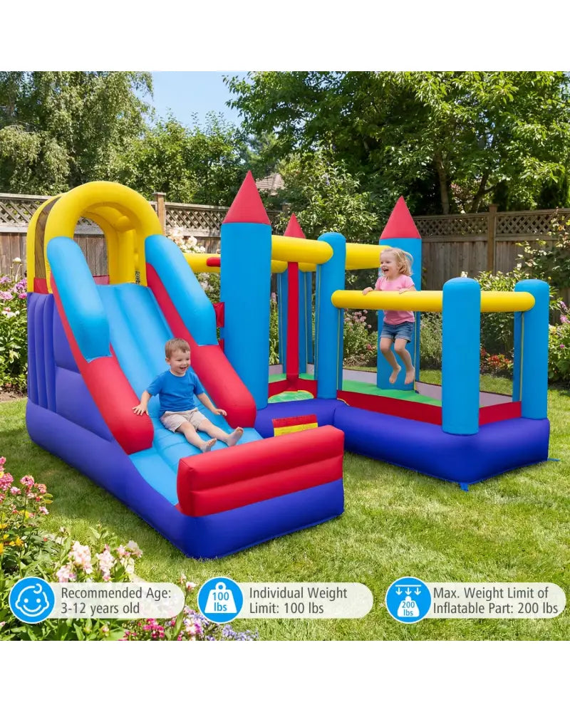 4-in-1 Inflatable Bounce Castle without Blower - Multicolor - Bounce House