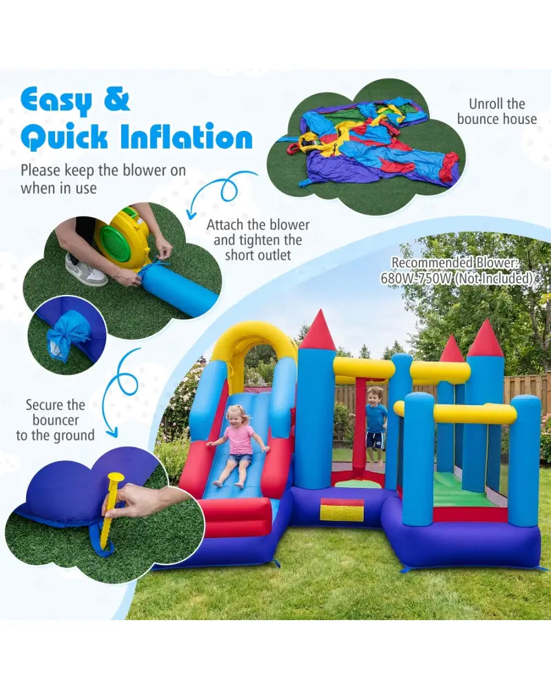 4-in-1 Inflatable Bounce Castle without Blower - Multicolor - Bounce House