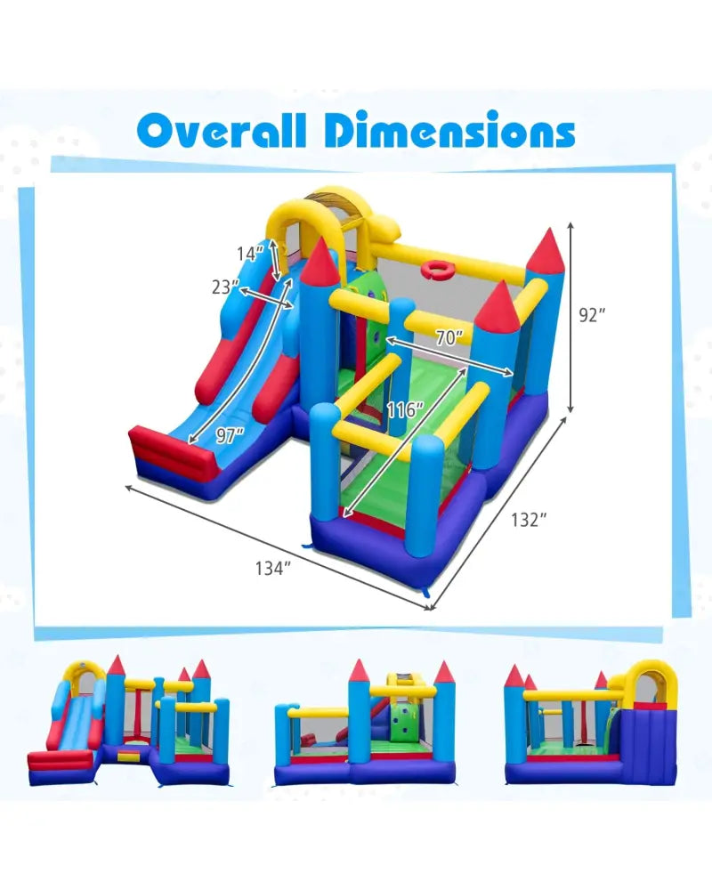 4-in-1 Inflatable Bounce Castle without Blower - Multicolor - Bounce House