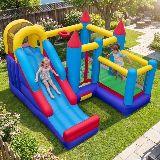 4-in-1 Inflatable Bounce Castle without Blower - Multicolor - Bounce House