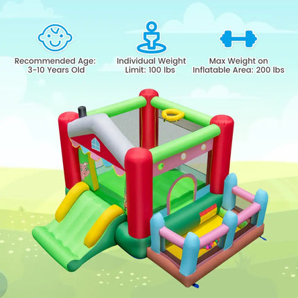 4-in-1 Inflatable Bounce House with Basketball Hoop and 480W Blower - Multicolor - Bounce House