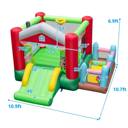 4-in-1 Inflatable Bounce House with Basketball Hoop and 480W Blower - Multicolor - Bounce House