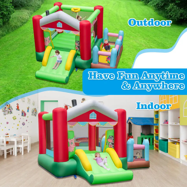 4-in-1 Inflatable Bounce House with Basketball Hoop and 480W Blower - Multicolor - Bounce House