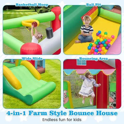 4-in-1 Inflatable Bounce House with Basketball Hoop and 480W Blower - Multicolor - Bounce House
