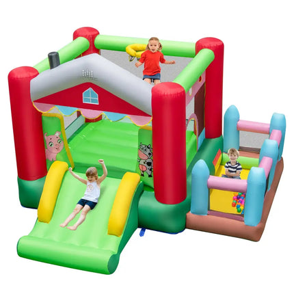 4-in-1 Inflatable Bounce House with Basketball Hoop and 480W Blower - Multicolor - Bounce House