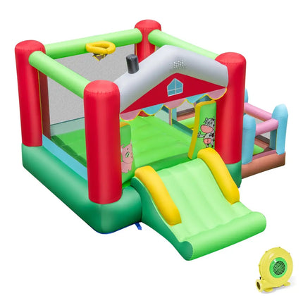 4-in-1 Inflatable Bounce House with Basketball Hoop and 480W Blower - Multicolor - Bounce House