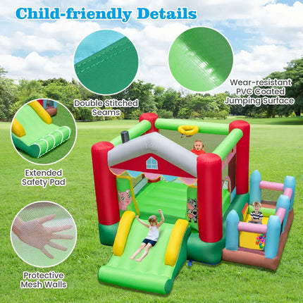 4-in-1 Inflatable Bounce House with Basketball Hoop and 480W Blower - Multicolor - Bounce House