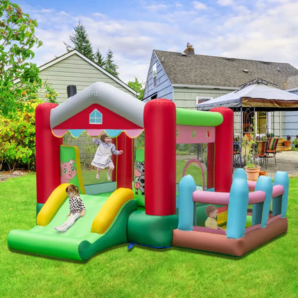 4-in-1 Inflatable Bounce House with Basketball Hoop and 480W Blower - Multicolor - Bounce House