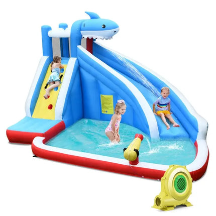 4-in-1 Inflatable Water Slide Park with Long Slide and 735W Blower - Inflatable Water Slides