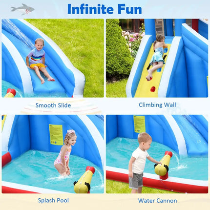 4-in-1 Inflatable Water Slide Park with Long Slide and 735W Blower - Inflatable Water Slides