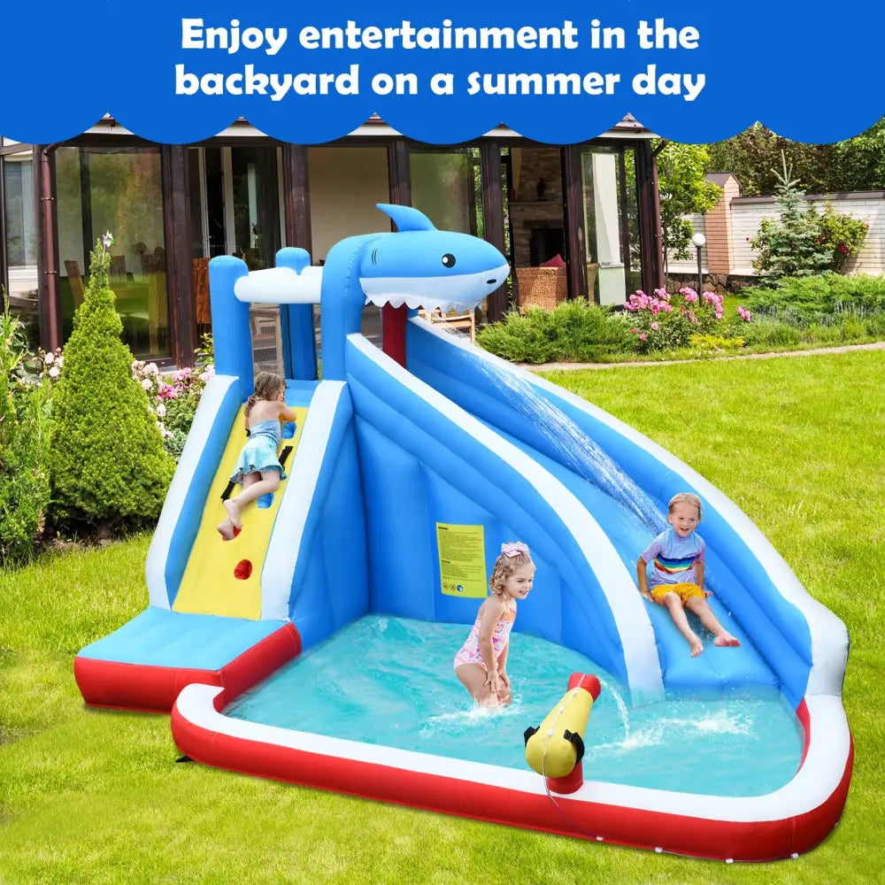 4-in-1 Inflatable Water Slide Park with Long Slide and 735W Blower - Inflatable Water Slides