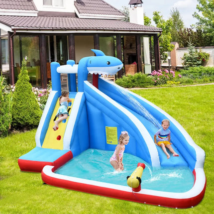 4-in-1 Inflatable Water Slide Park with Long Slide and 735W Blower - Inflatable Water Slides