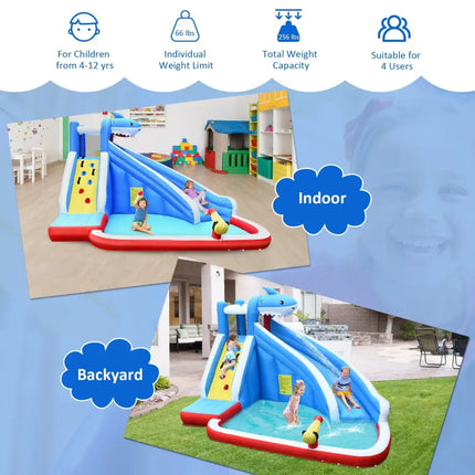 4-in-1 Inflatable Water Slide Park with Long Slide and 735W Blower - Inflatable Water Slides