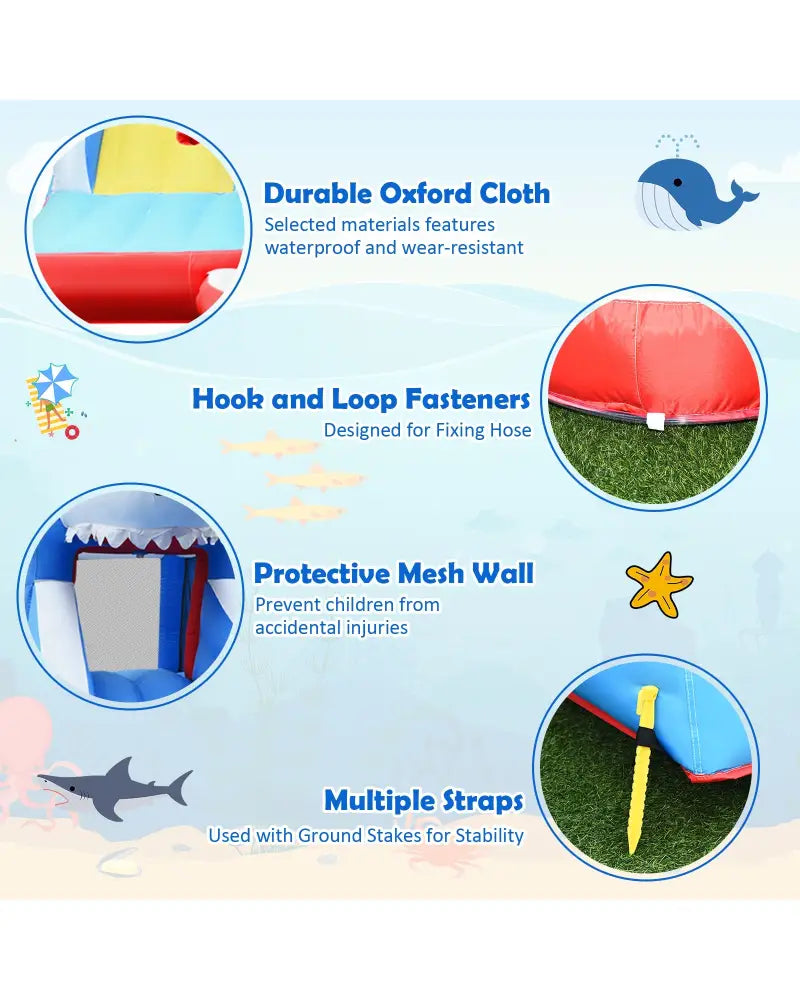 4-in-1 Inflatable Water Slide Park with Long Slide and 735W Blower - Inflatable Water Slides