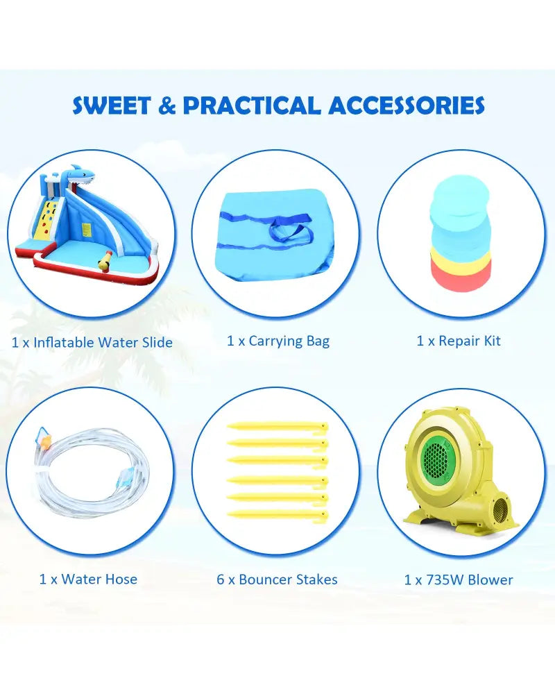 4-in-1 Inflatable Water Slide Park with Long Slide and 735W Blower - Inflatable Water Slides
