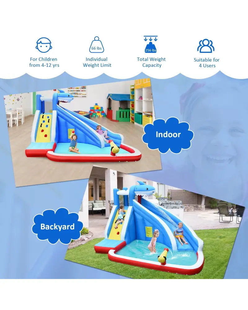 4-in-1 Inflatable Water Slide Park with Long Slide and 735W Blower - Inflatable Water Slides