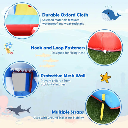 4-in-1 Inflatable Water Slide Park with Long Slide and 735W Blower - Inflatable Water Slides