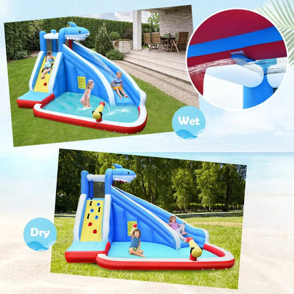 4-in-1 Inflatable Water Slide Park with Long Slide and 735W Blower - Inflatable Water Slides