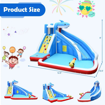 4-in-1 Inflatable Water Slide Park with Long Slide and 735W Blower - Inflatable Water Slides