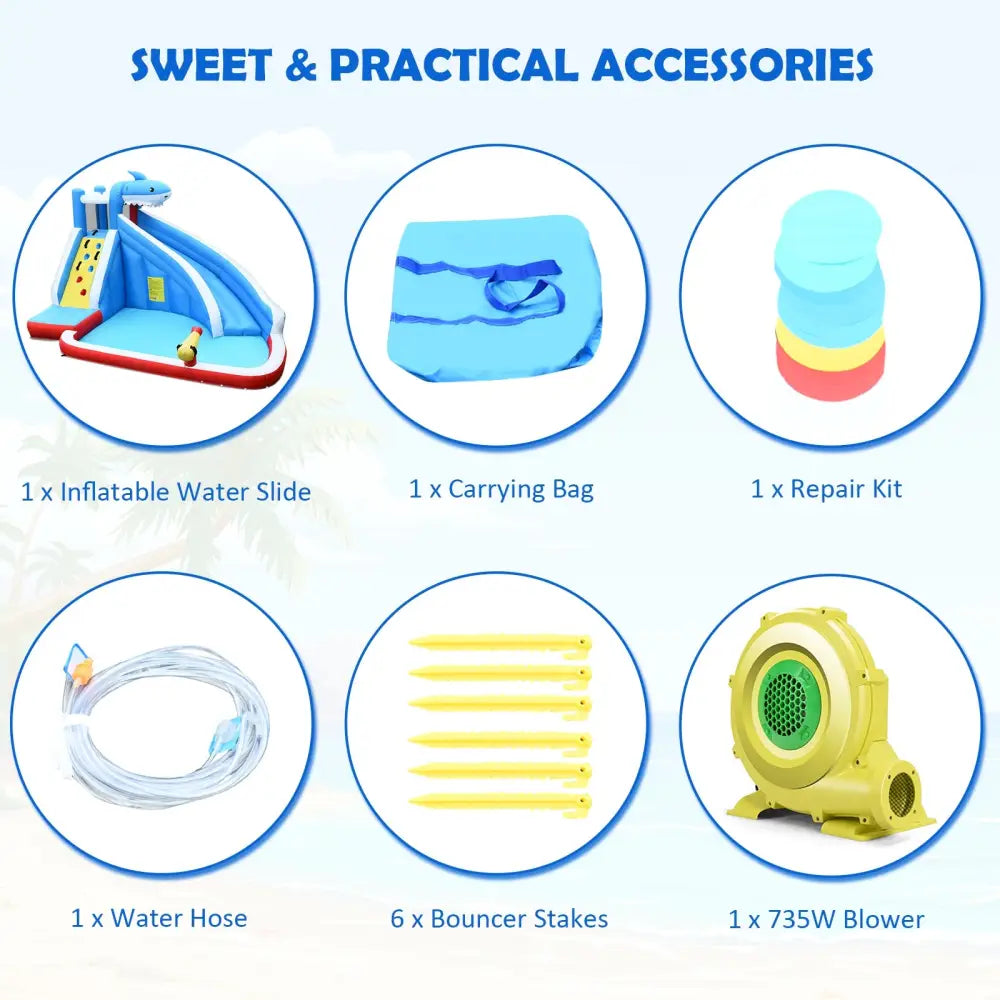 4-in-1 Inflatable Water Slide Park with Long Slide and 735W Blower - Inflatable Water Slides