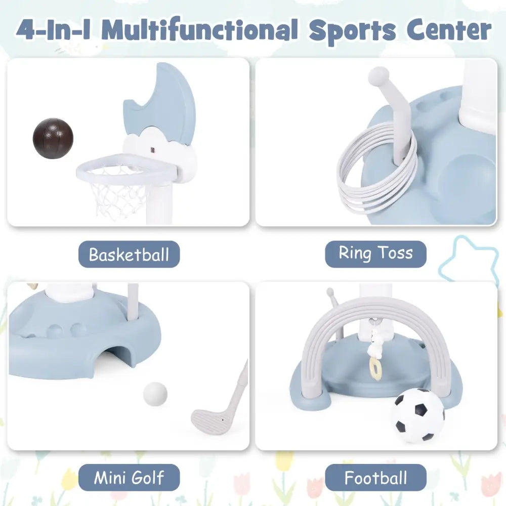 4-In-1 Kids Basketball Hoop with Moon-shaped Electronic Scoreboard and Play Set-Blue - Blue - Toy Sports