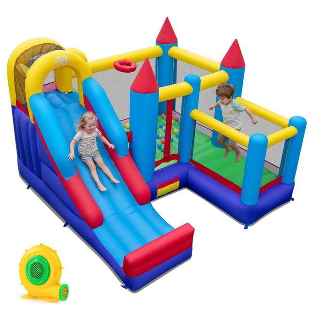 4-in-1 Kids Bouncer with Long Slide and Jumping Area for Yard and Lawn with 680W Blower - Multicolor - Bounce House